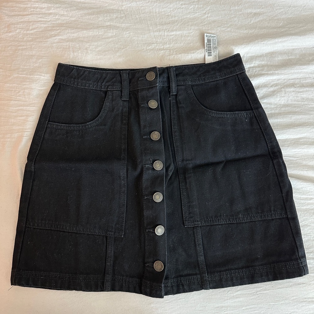 Stradivarius Black Denim Mini Skirt with Button Detail